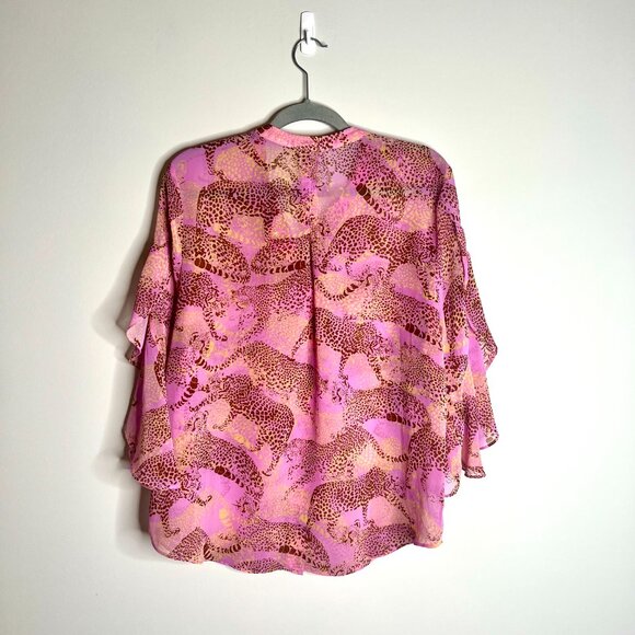 Cabi 5711 Pink/Brown Minx Leopard Graphic Semi Sheer Wide Sleeve Blouse Sz L - Picture 6 of 6